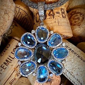 Blue Topaz & Diamond Flower Pendant